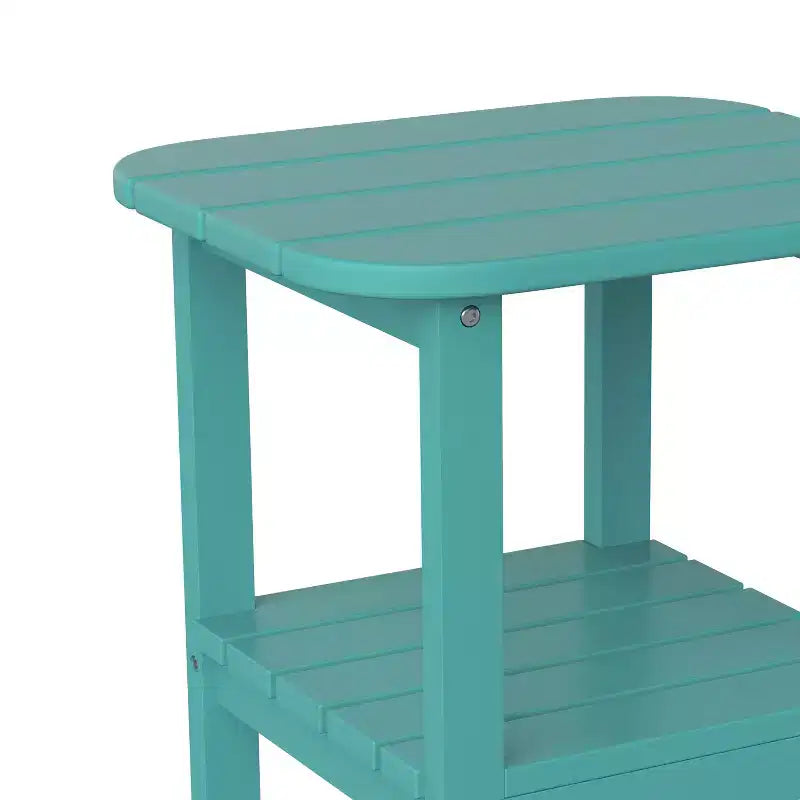Emma and Oliver Two Tier Polyresin Adirondack Side Table - All-Weather for Indoor/Outdoor Use