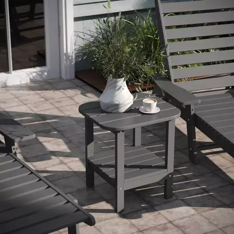 Emma and Oliver Two Tier Polyresin Adirondack Side Table - All-Weather for Indoor/Outdoor Use