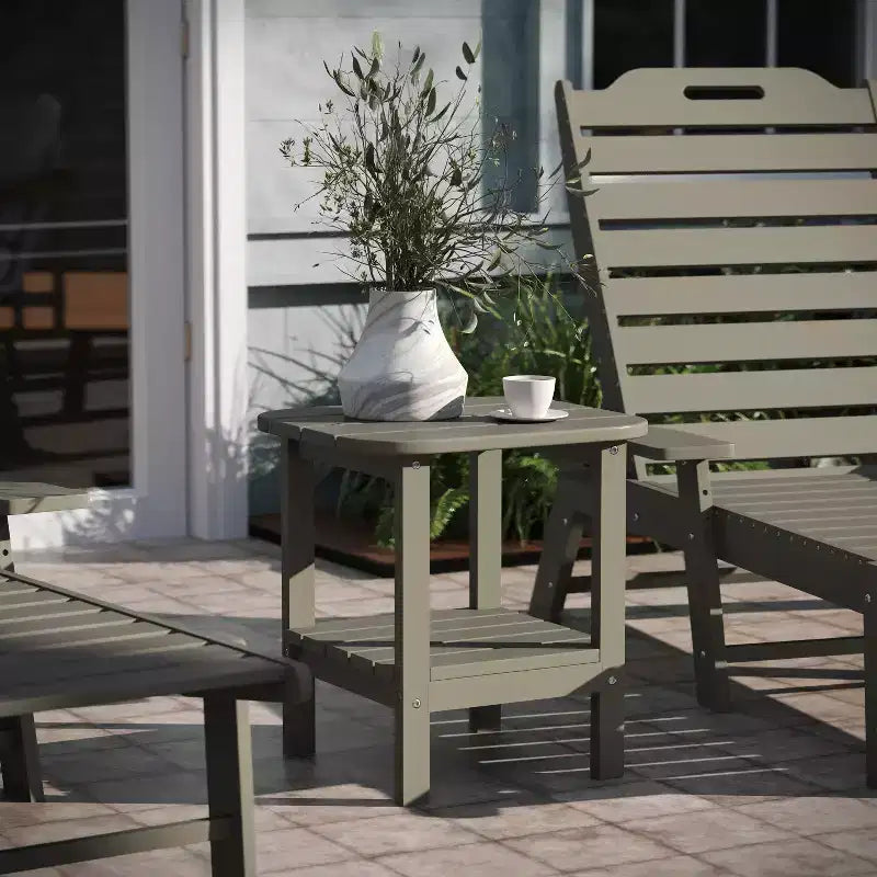 Emma and Oliver Two Tier Polyresin Adirondack Side Table - All-Weather for Indoor/Outdoor Use