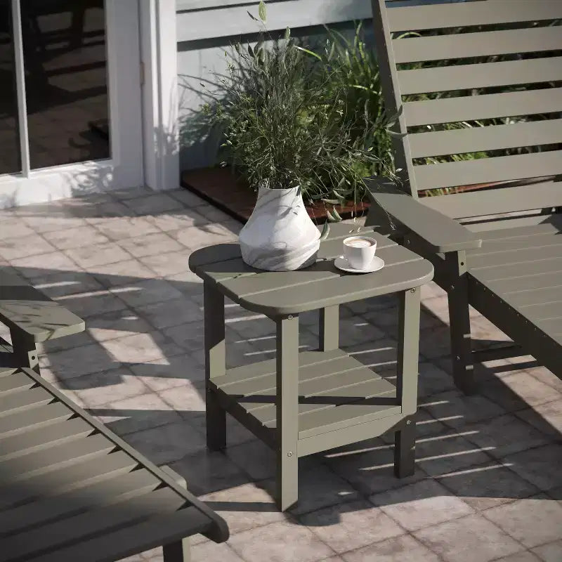 Emma and Oliver Two Tier Polyresin Adirondack Side Table - All-Weather for Indoor/Outdoor Use