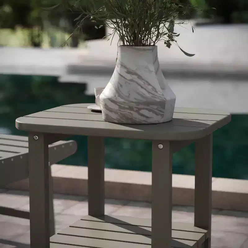 Emma and Oliver Two Tier Polyresin Adirondack Side Table - All-Weather for Indoor/Outdoor Use