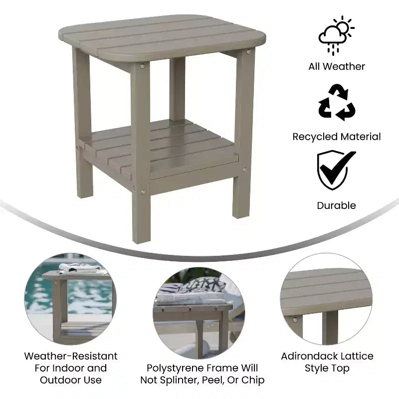 Emma and Oliver Two Tier Polyresin Adirondack Side Table - All-Weather for Indoor/Outdoor Use