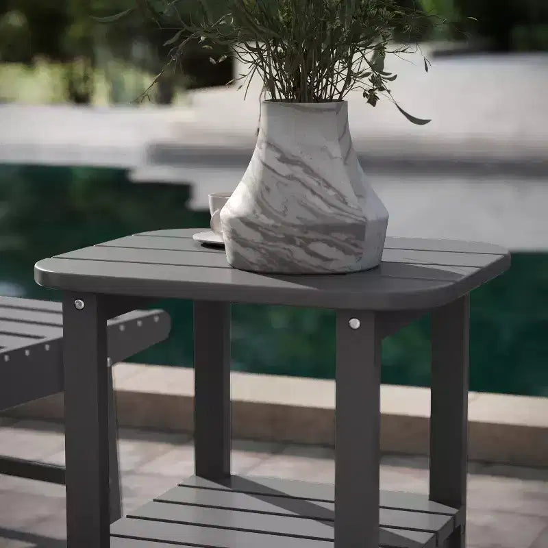 Emma and Oliver Two Tier Polyresin Adirondack Side Table - All-Weather for Indoor/Outdoor Use