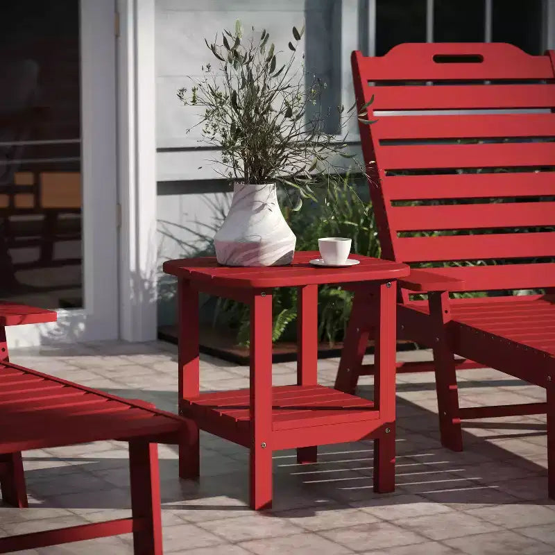 Emma and Oliver Two Tier Polyresin Adirondack Side Table - All-Weather for Indoor/Outdoor Use