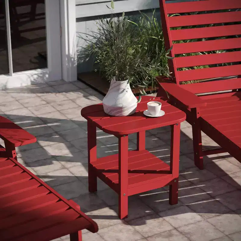 Emma and Oliver Two Tier Polyresin Adirondack Side Table - All-Weather for Indoor/Outdoor Use