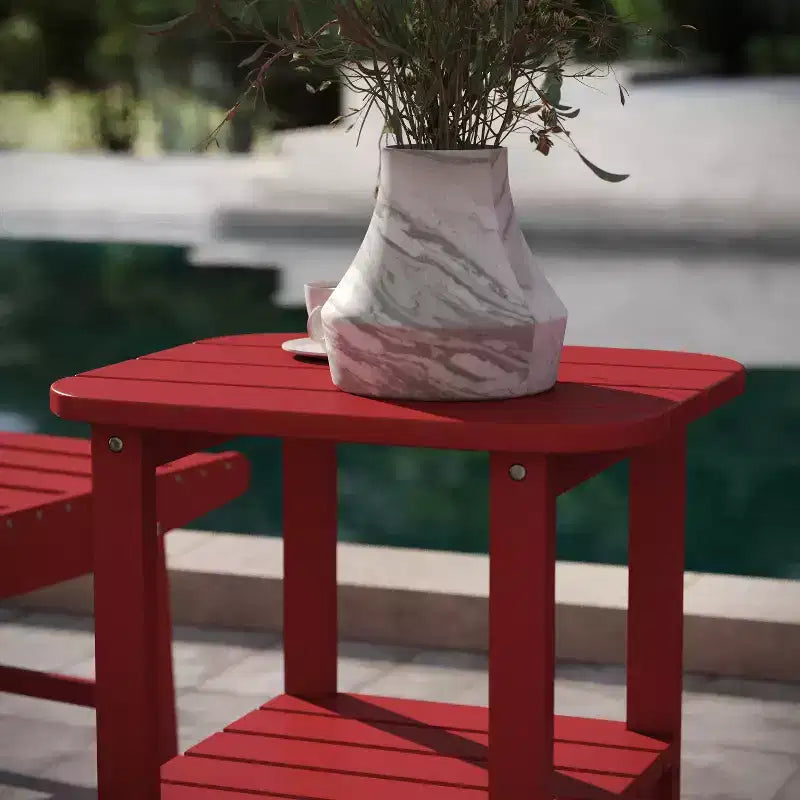 Emma and Oliver Two Tier Polyresin Adirondack Side Table - All-Weather for Indoor/Outdoor Use