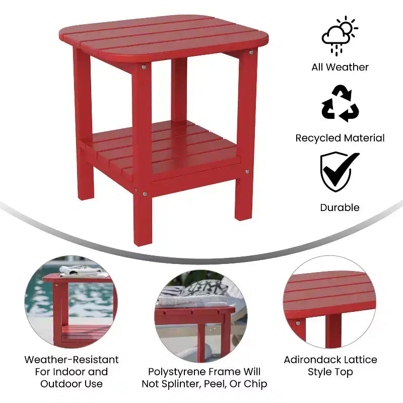 Emma and Oliver Two Tier Polyresin Adirondack Side Table - All-Weather for Indoor/Outdoor Use