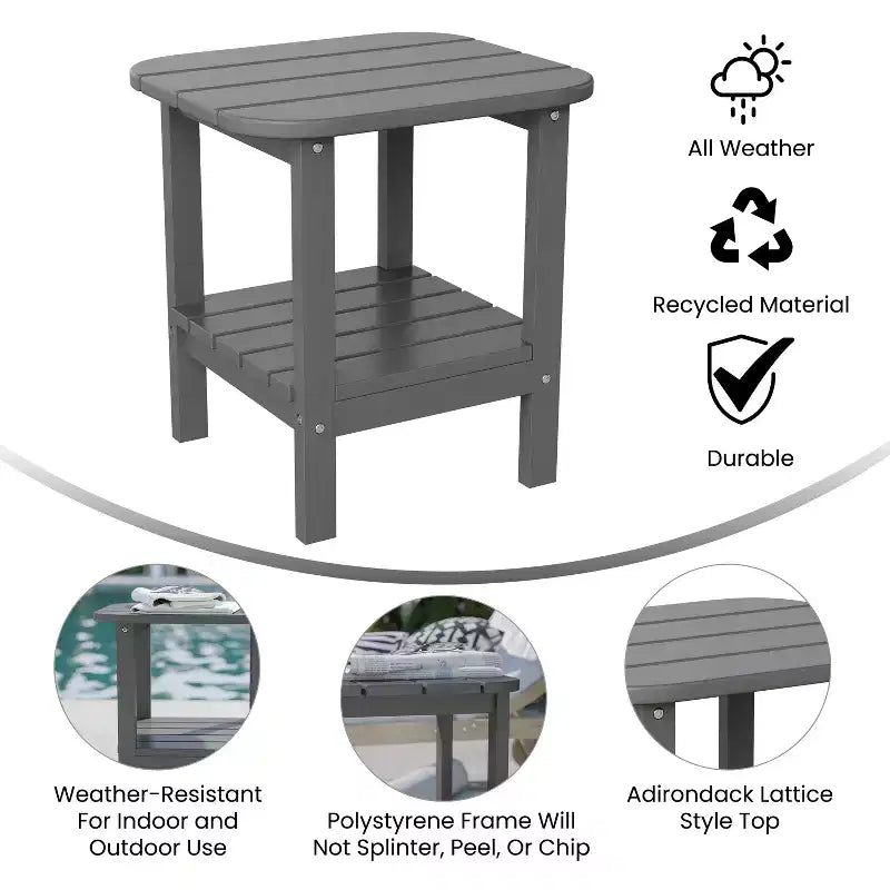 Emma and Oliver Two Tier Polyresin Adirondack Side Table - All-Weather for Indoor/Outdoor Use