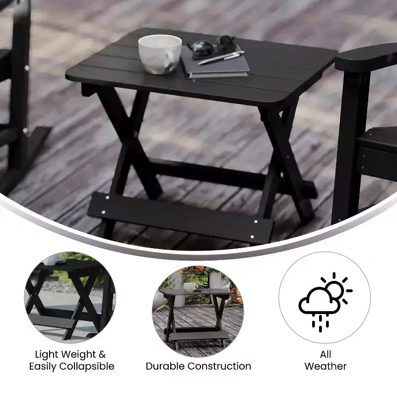 Emma and Oliver Portable Folding HDPE Adirondack Side Table for Indoor/Outdoor Use