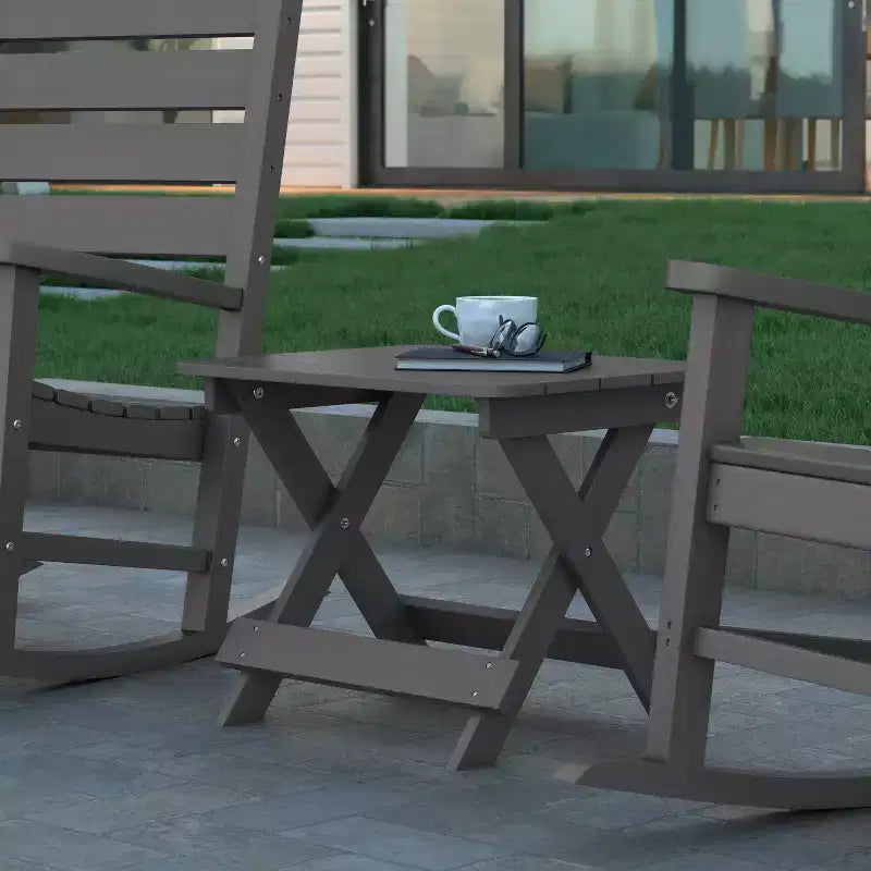 Emma and Oliver Portable Folding HDPE Adirondack Side Table for Indoor/Outdoor Use