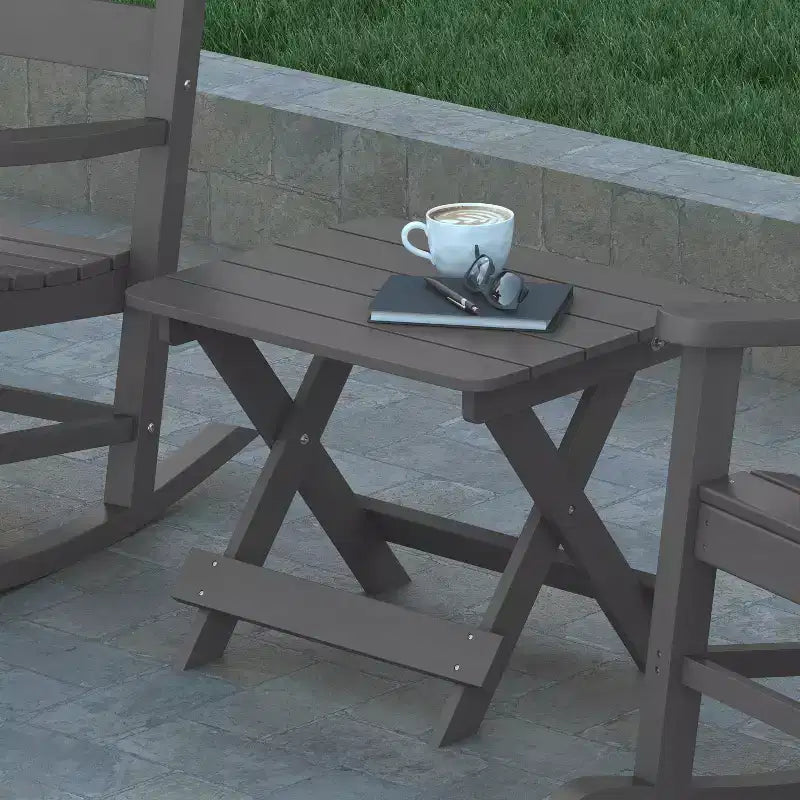 Emma and Oliver Portable Folding HDPE Adirondack Side Table for Indoor/Outdoor Use