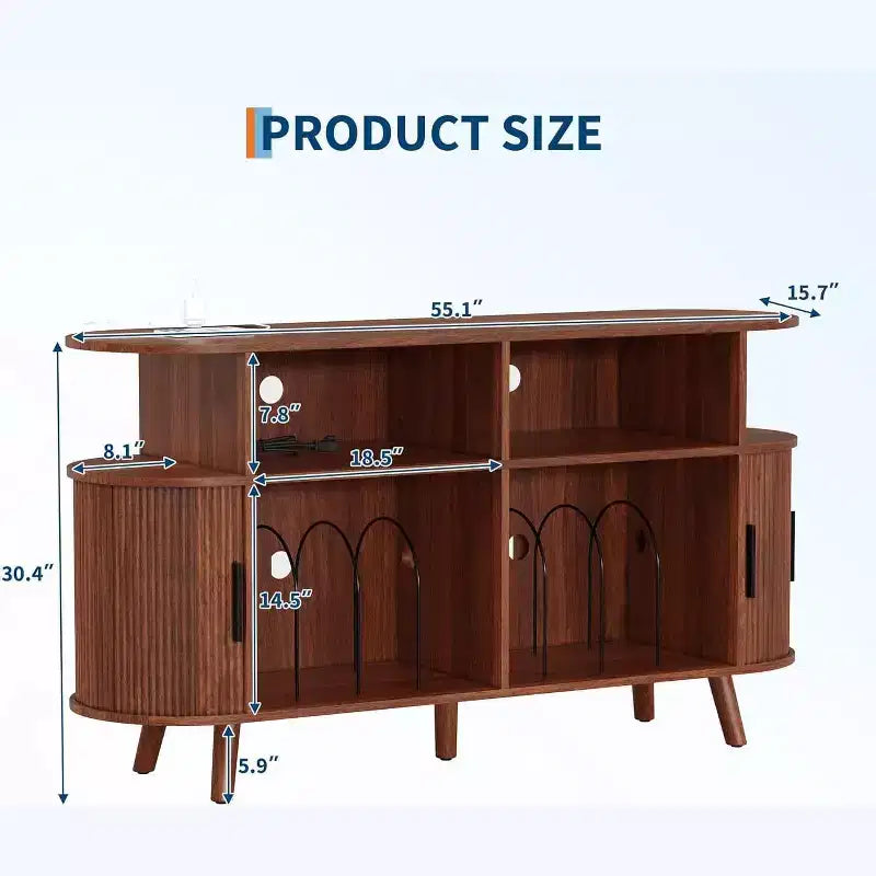 COZONY 6-Bottle Storage Cabinet w/ Glass Holder & Open Shelves for Kitchen, Dining Room & Living Area