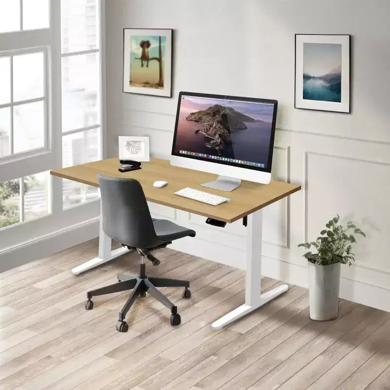 Scrivania sit-stand elettrica con piano – Bianco / Acero