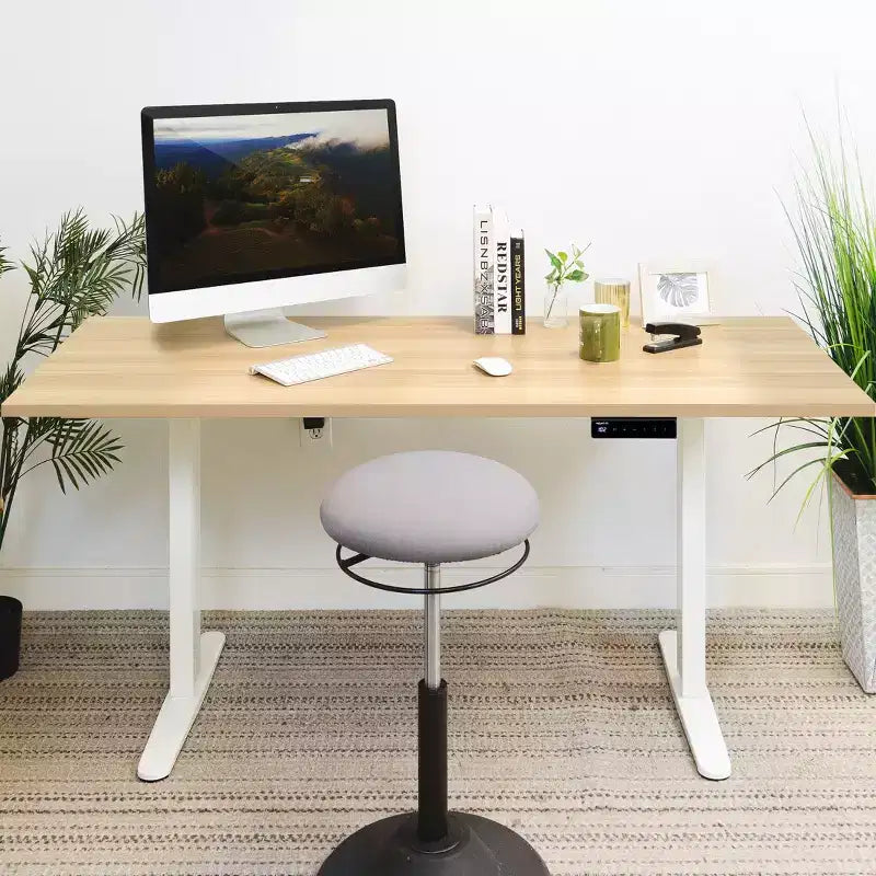 Scrivania sit-stand elettrica con piano – Bianco / Acero