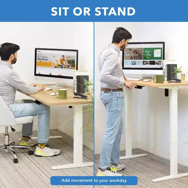 Scrivania sit-stand elettrica con piano – Bianco / Acero