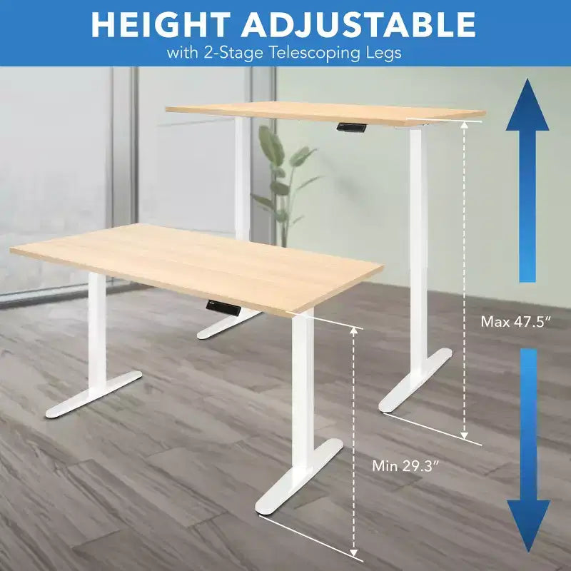 Scrivania sit-stand elettrica con piano – Bianco / Acero