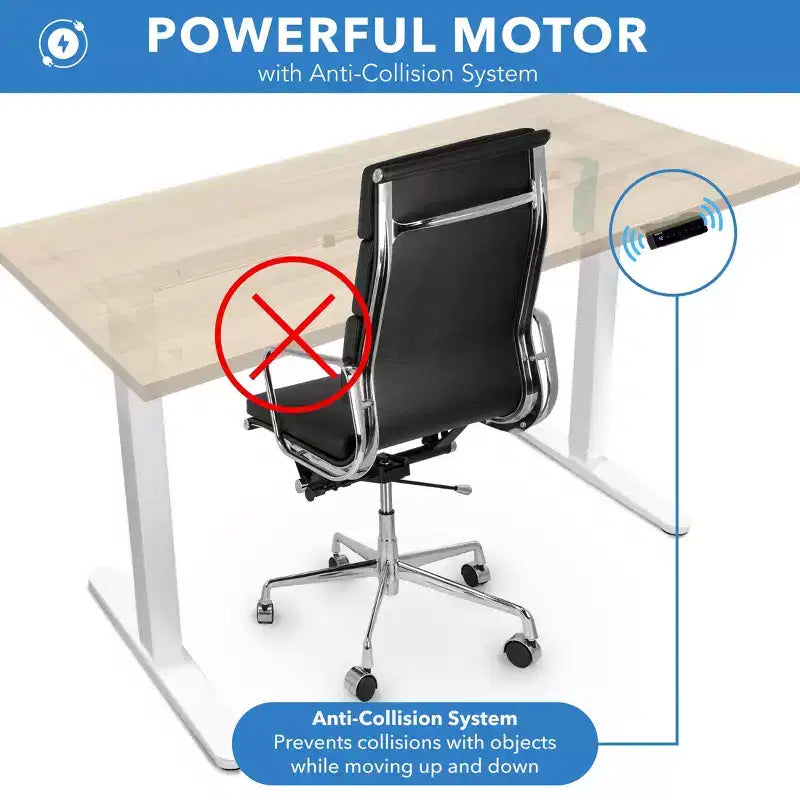 Scrivania sit-stand elettrica con piano – Bianco / Acero