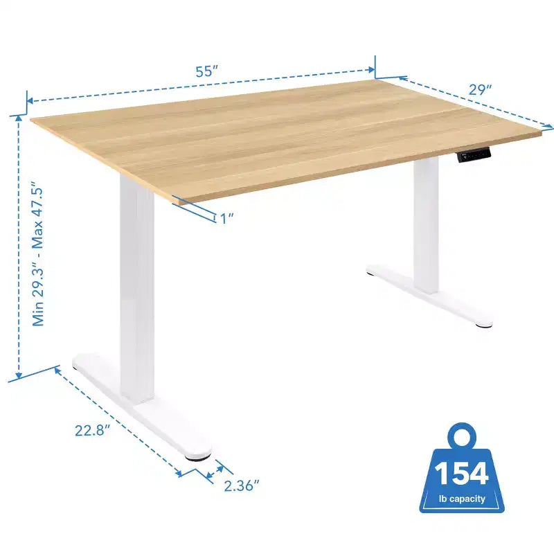 Scrivania sit-stand elettrica con piano – Bianco / Acero