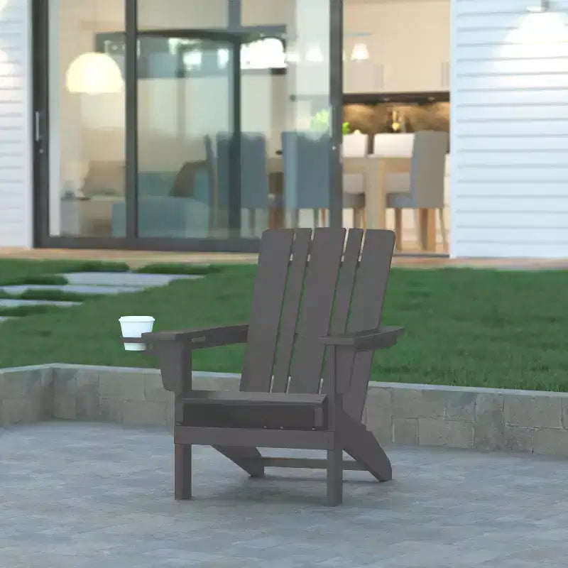 Emma and Oliver Adirondack Chair with Cup Holder, Weather Resistant HDPE Adirondack Chair