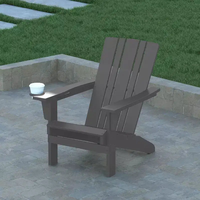 Emma and Oliver Adirondack Chair with Cup Holder, Weather Resistant HDPE Adirondack Chair