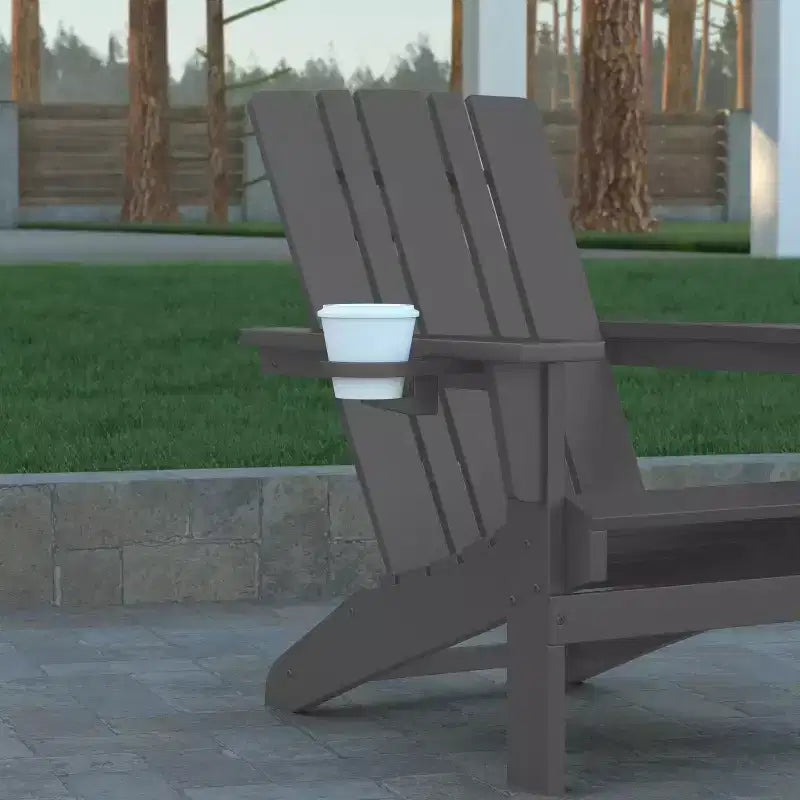 Emma and Oliver Adirondack Chair with Cup Holder, Weather Resistant HDPE Adirondack Chair