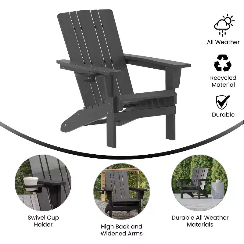 Emma and Oliver Adirondack Chair with Cup Holder, Weather Resistant HDPE Adirondack Chair