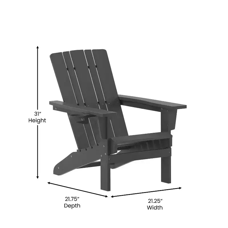 Emma and Oliver Adirondack Chair with Cup Holder, Weather Resistant HDPE Adirondack Chair