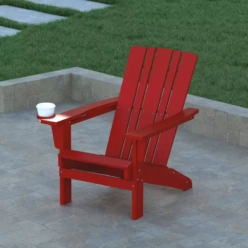 Emma and Oliver Adirondack Chair with Cup Holder, Weather Resistant HDPE Adirondack Chair