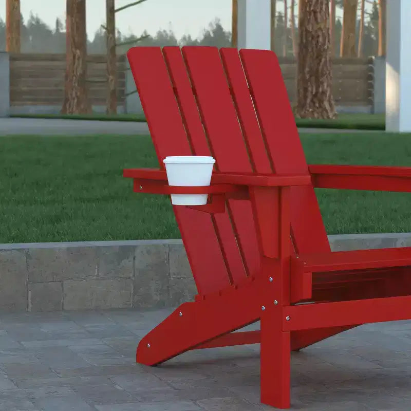 Emma and Oliver Adirondack Chair with Cup Holder, Weather Resistant HDPE Adirondack Chair