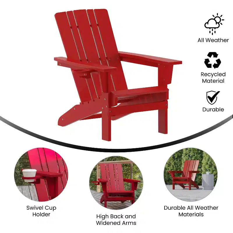 Emma and Oliver Adirondack Chair with Cup Holder, Weather Resistant HDPE Adirondack Chair