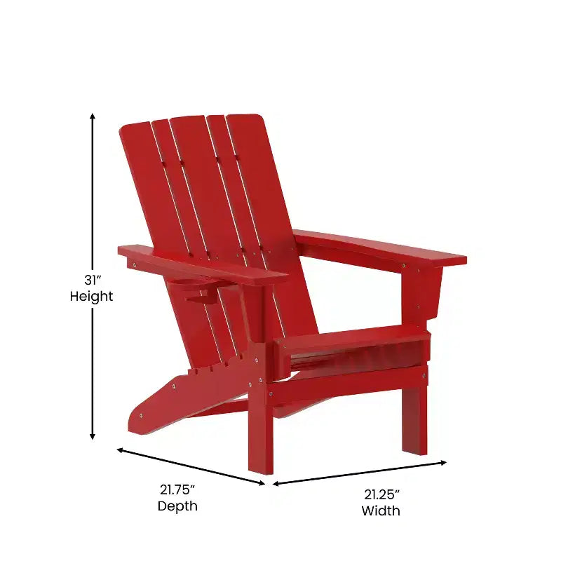 Emma and Oliver Adirondack Chair with Cup Holder, Weather Resistant HDPE Adirondack Chair