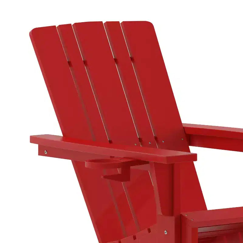 Emma and Oliver Adirondack Chair with Cup Holder, Weather Resistant HDPE Adirondack Chair