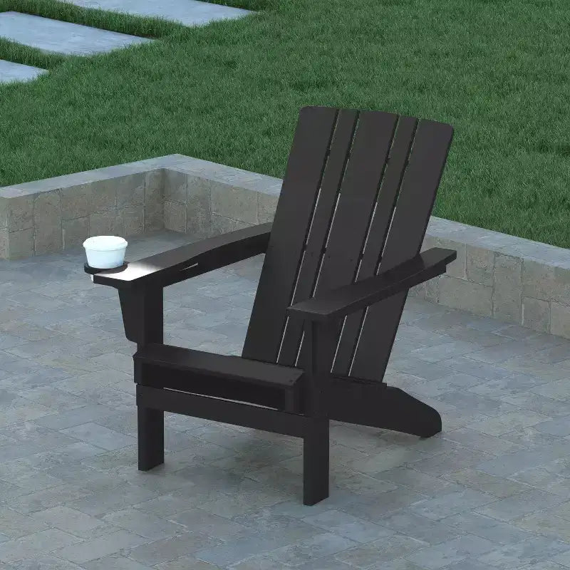 Emma and Oliver Adirondack Chair with Cup Holder, Weather Resistant HDPE Adirondack Chair