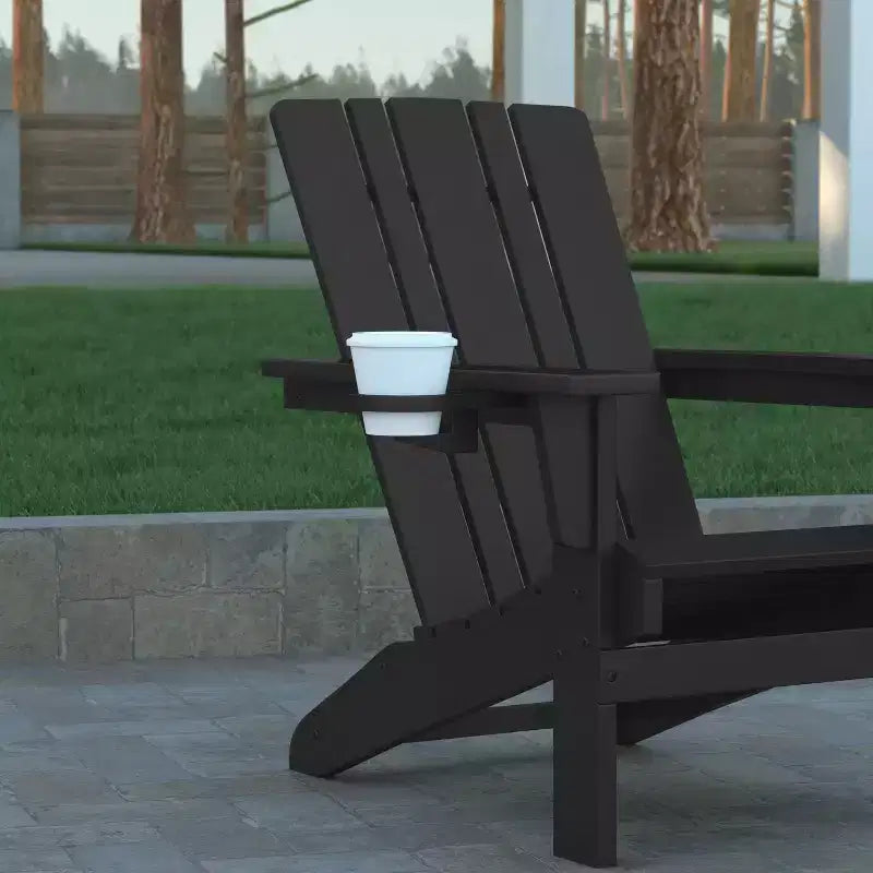 Emma and Oliver Adirondack Chair with Cup Holder, Weather Resistant HDPE Adirondack Chair
