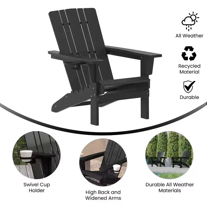 Emma and Oliver Adirondack Chair with Cup Holder, Weather Resistant HDPE Adirondack Chair