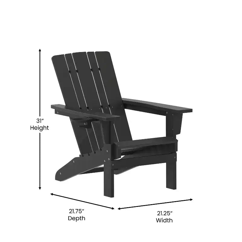 Emma and Oliver Adirondack Chair with Cup Holder, Weather Resistant HDPE Adirondack Chair