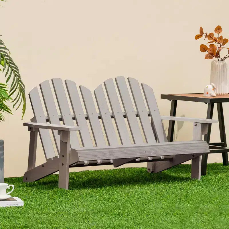 Costway 2 Person Adirondack Chair Kid Solid Wood Loveseat Backrest Arm Rest Patio Coffee/White/Gray