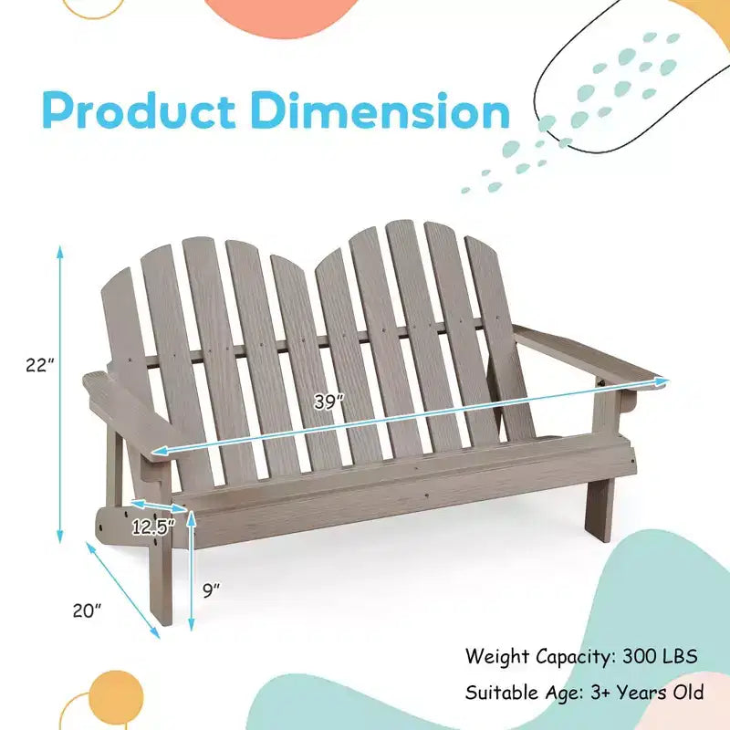 Costway 2 Person Adirondack Chair Kid Solid Wood Loveseat Backrest Arm Rest Patio Coffee/White/Gray