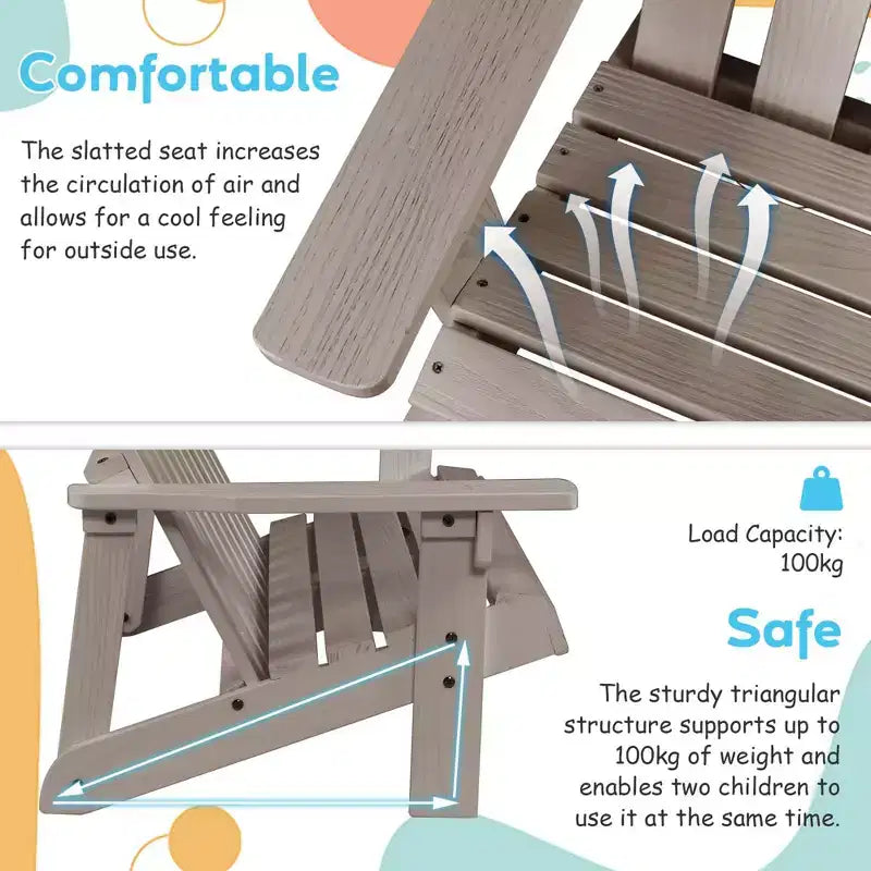 Costway 2 Person Adirondack Chair Kid Solid Wood Loveseat Backrest Arm Rest Patio Coffee/White/Gray