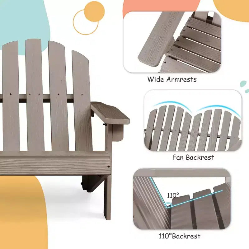 Costway 2 Person Adirondack Chair Kid Solid Wood Loveseat Backrest Arm Rest Patio Coffee/White/Gray