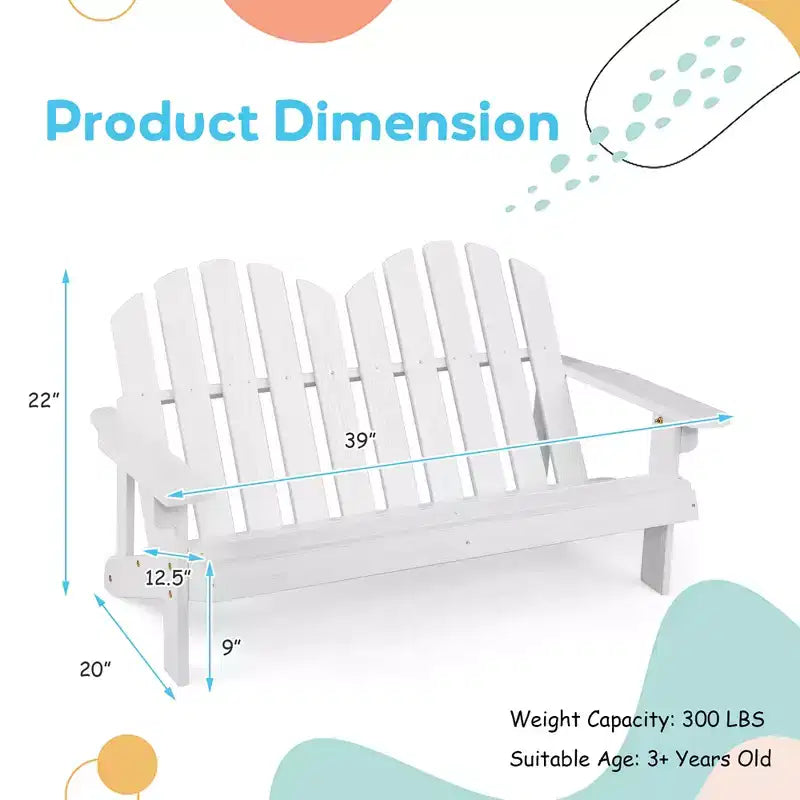 Costway 2 Person Adirondack Chair Kid Solid Wood Loveseat Backrest Arm Rest Patio Coffee/White/Gray