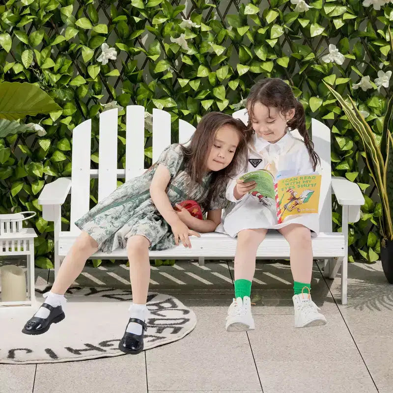 Costway 2 Person Adirondack Chair Kid Solid Wood Loveseat Backrest Arm Rest Patio Coffee/White/Gray