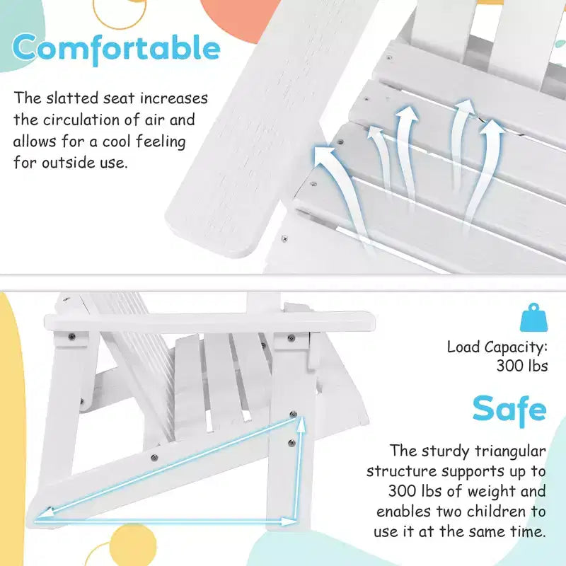 Costway 2 Person Adirondack Chair Kid Solid Wood Loveseat Backrest Arm Rest Patio Coffee/White/Gray