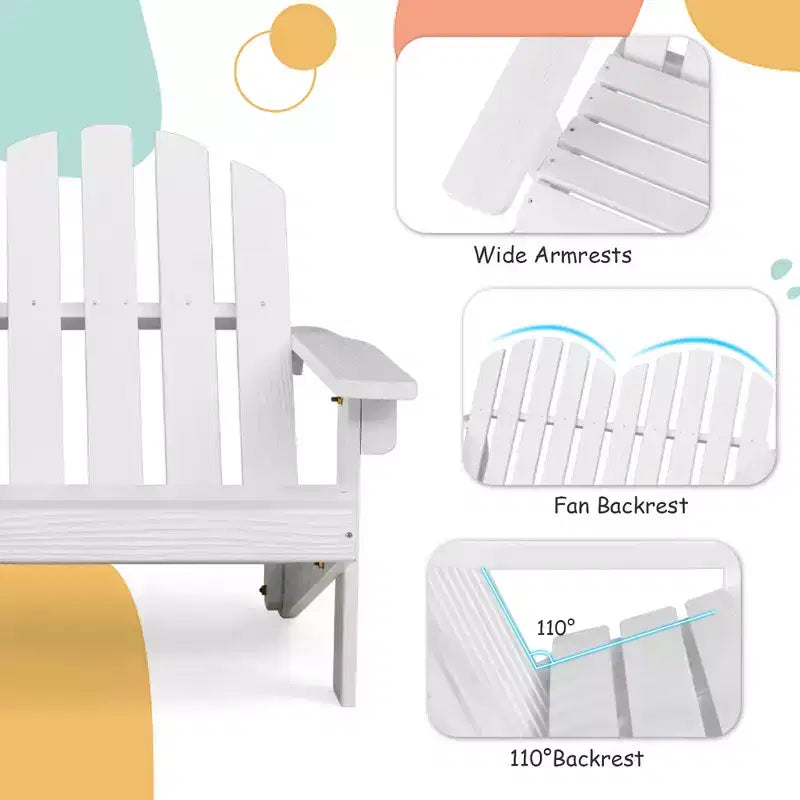 Costway 2 Person Adirondack Chair Kid Solid Wood Loveseat Backrest Arm Rest Patio Coffee/White/Gray