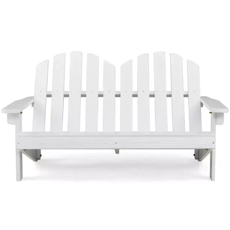 Costway 2 Person Adirondack Chair Kid Solid Wood Loveseat Backrest Arm Rest Patio Coffee/White/Gray