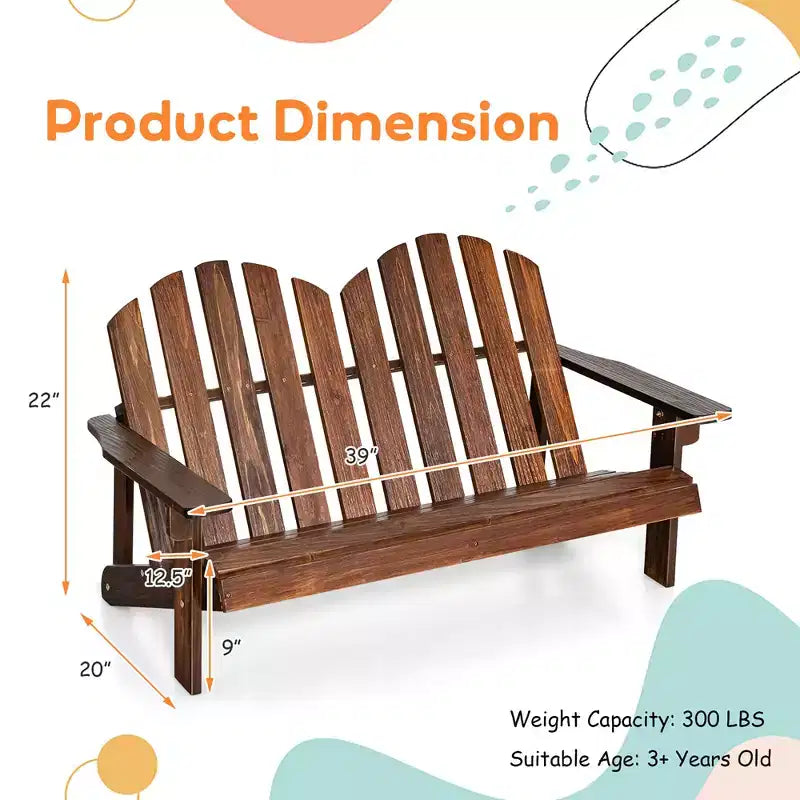 Costway 2 Person Adirondack Chair Kid Solid Wood Loveseat Backrest Arm Rest Patio Coffee/White/Gray