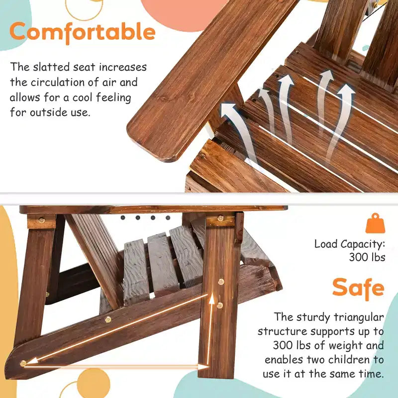 Costway 2 Person Adirondack Chair Kid Solid Wood Loveseat Backrest Arm Rest Patio Coffee/White/Gray