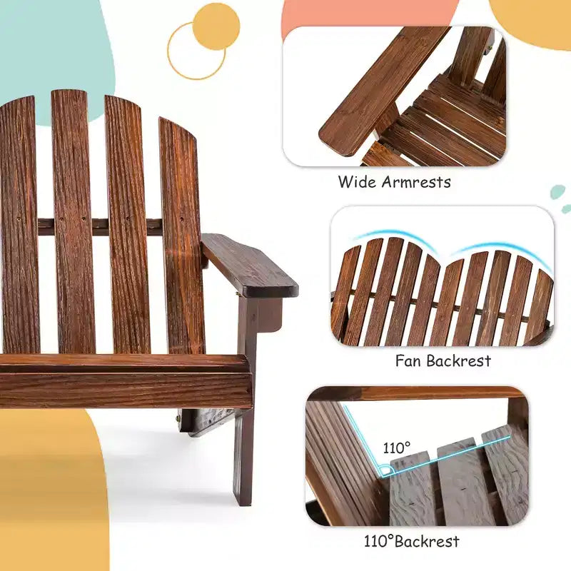 Costway 2 Person Adirondack Chair Kid Solid Wood Loveseat Backrest Arm Rest Patio Coffee/White/Gray