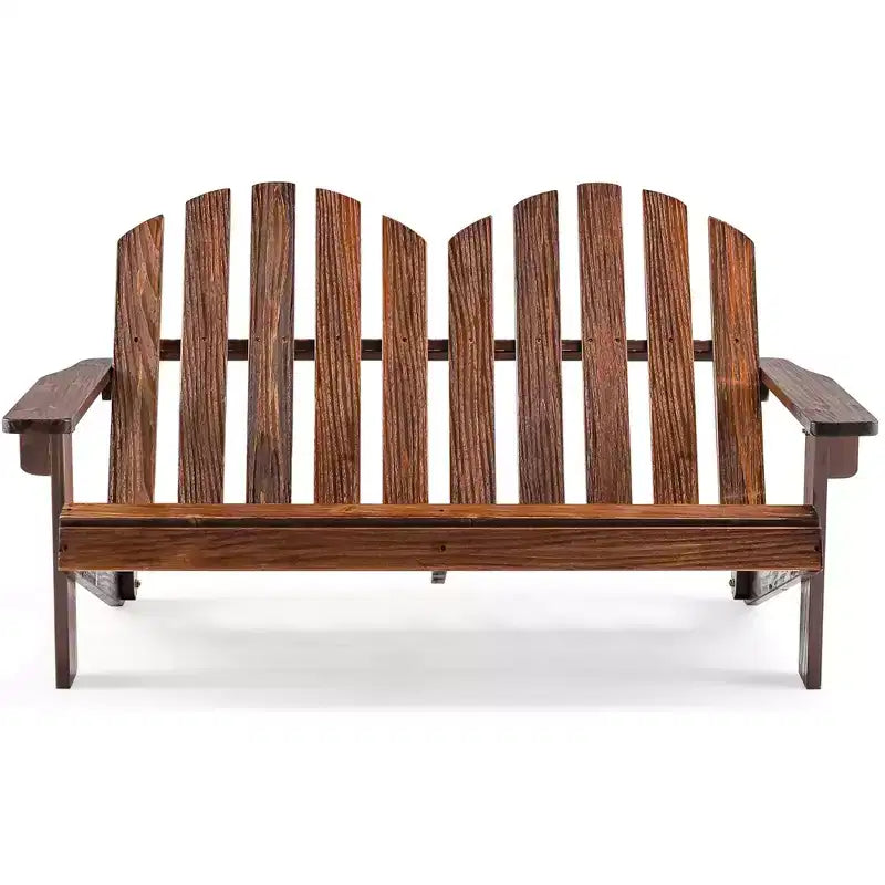 Costway 2 Person Adirondack Chair Kid Solid Wood Loveseat Backrest Arm Rest Patio Coffee/White/Gray