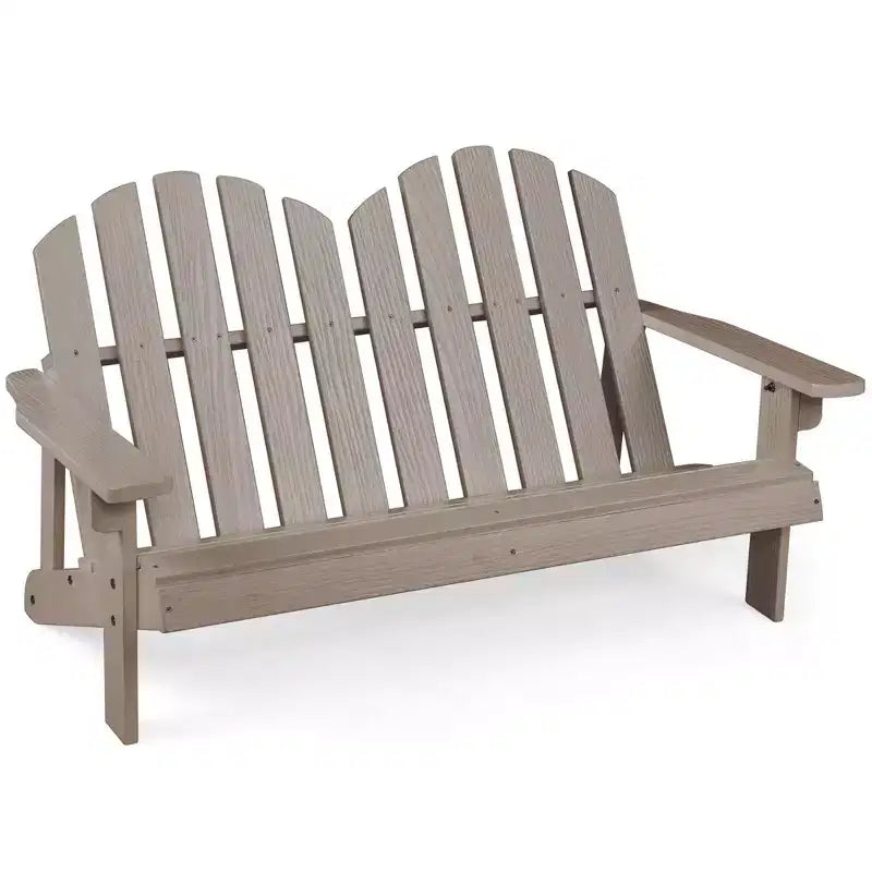 Costway 2 Person Adirondack Chair Kid Solid Wood Loveseat Backrest Arm Rest Patio Coffee/White/Gray